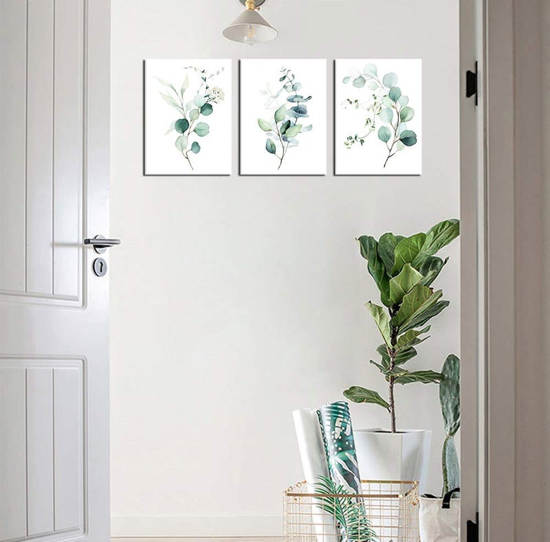 NINEASO Green Leaf Wall Art - Eucalyptus Canvas Pictures, Watercolor Modern Bohemia Botanical Artwork, Contemporary Minimalism Canvas Art Prints for Bedroom Living Room Wall Decor, 12" x - Image 5